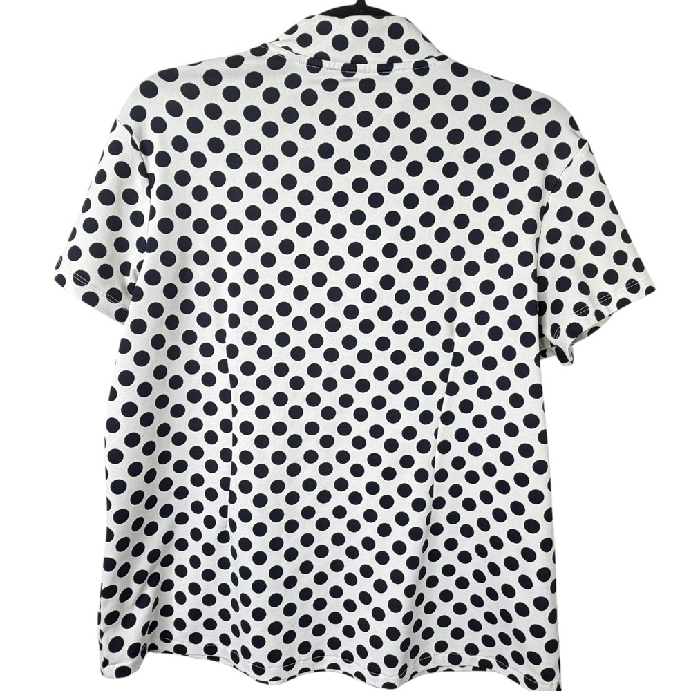 Jofit Polka Dot Performance Top L White Navy Blue Athletic Sport Short Sleeve - Picture 6 of 8
